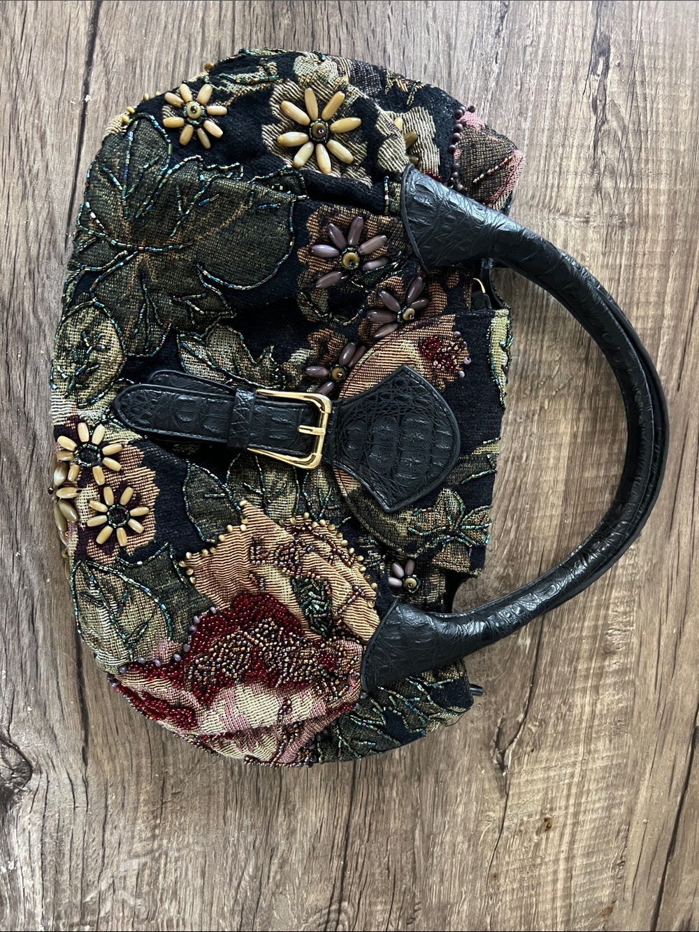 Vintage Bueno Y2K Mixed Media Floral Tapestry Beaded Satchel Purse